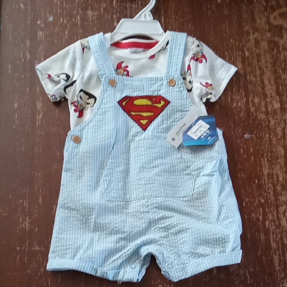 Superman Baby Outfit with Blue Overalls